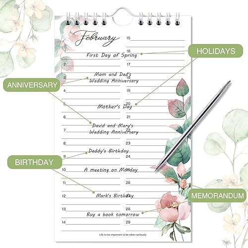 Miniatura 6 de Calendario perpetuo  Calendario perpetuo de 12 meses sin fecha de enero a diciembre, calendario perpetuo de 5 x 10 pulgadas para recordar