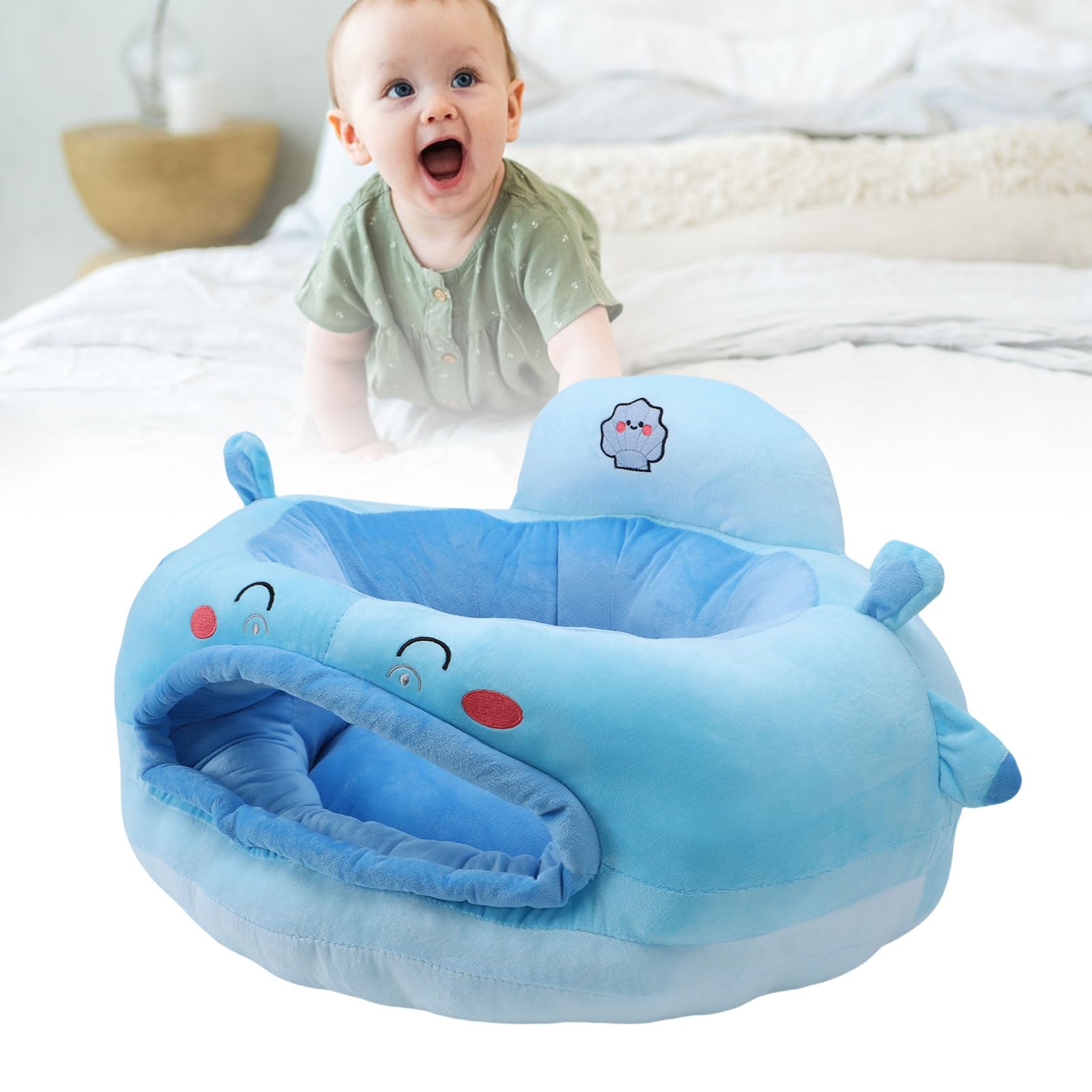 Krzesełko do Siedzenia dla Dzieci, Pluszowy Wzór Kreskówki z Ergonomicznym Podparciem dla Niemowląt, Przytulna Sofa z Podparciem Pleców, Idealna do Nauki Siadania 45x60cm (styl 1)