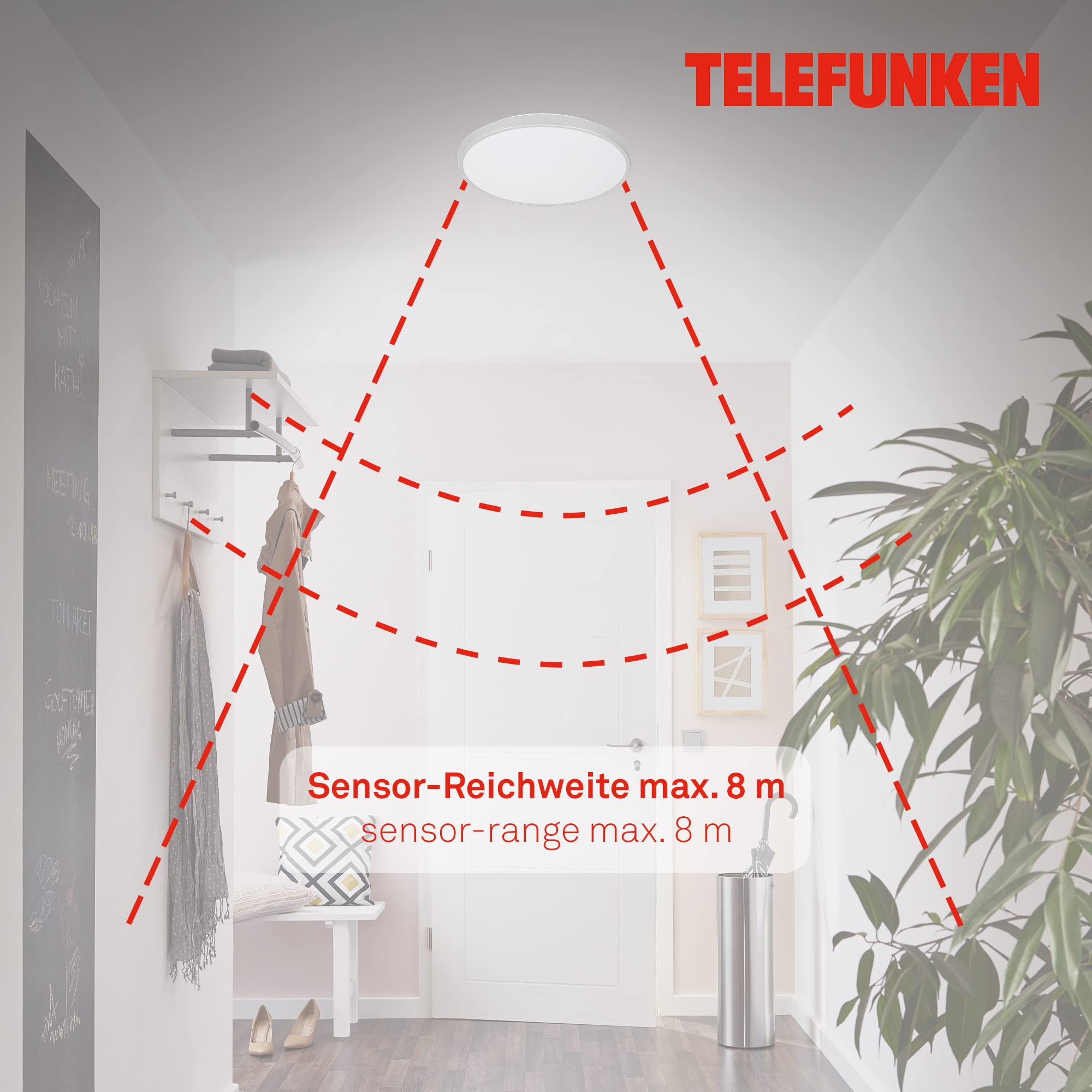 Telefunken 601604TF Plafonnier d'extérieur à LED avec détecteur de mouvement