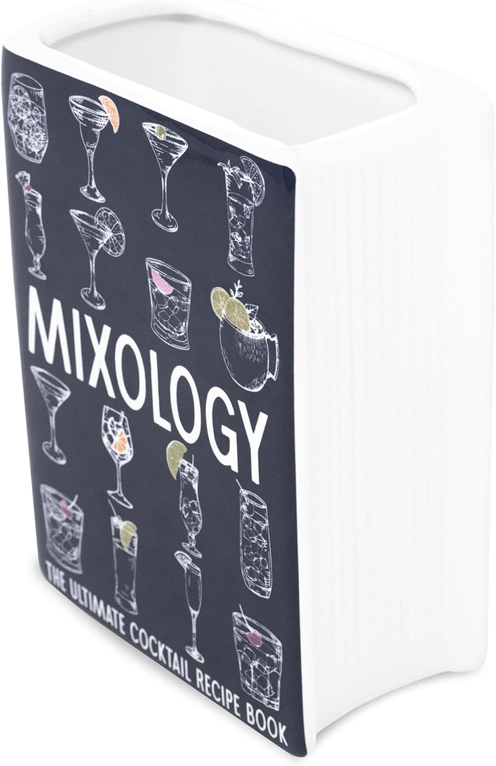 Steel Mill & Co Original Book-Shaped Decorative Vase, Ceramic Vases for Home Decor, Cute Bar Cart Decor, Unique Vase for Book Lovers (Small - Mixology)