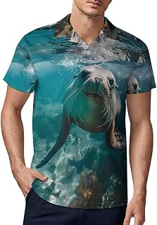 Australian Sea Lion Underwater Photo Men's Polo Shirt Short Sleeve Golf T Shirt Casual Sport Shirts for Work Business