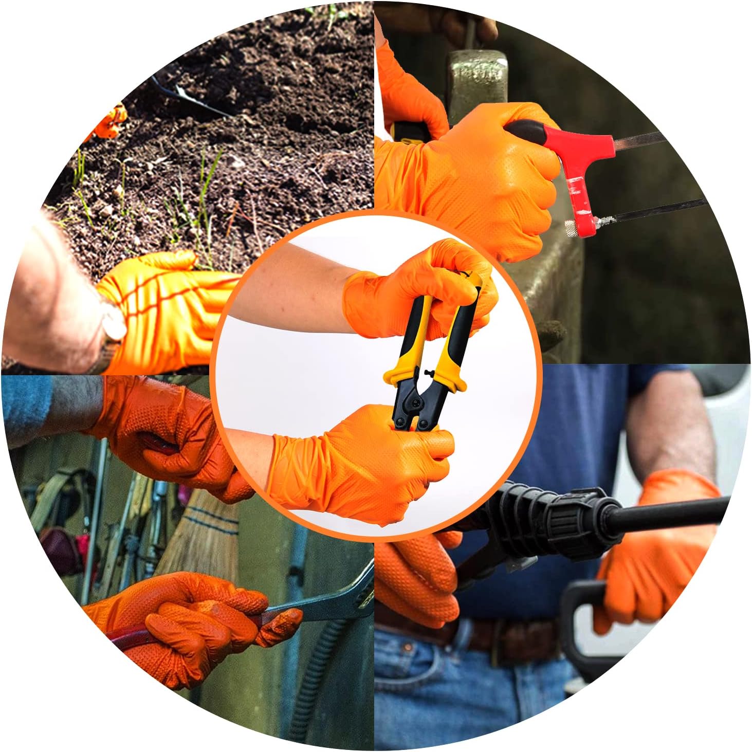 LOGO Orange Disposable Nitrile Gloves-7.5mil Grip Diamond Textured heavy duty automotive mechanic compostable (50pcs/box)