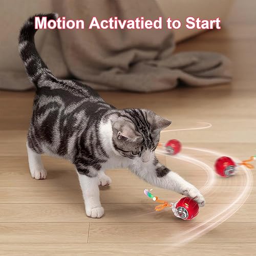 Miniatura 3 de 2 pelotas interactivas de juguete para gatos de interior, pelota de gato ágil en movimiento con cola de malla elástica, activada por movimiento,