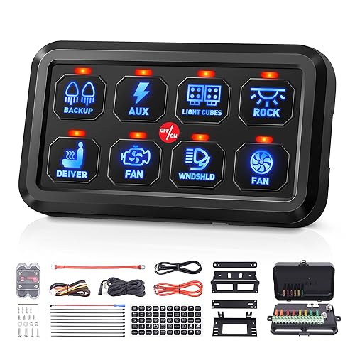 Panel de interruptor de 8 bandas, caja de panel de control táctil LED azul, caja de interruptor táctil para automóvil, interruptor momentáneo