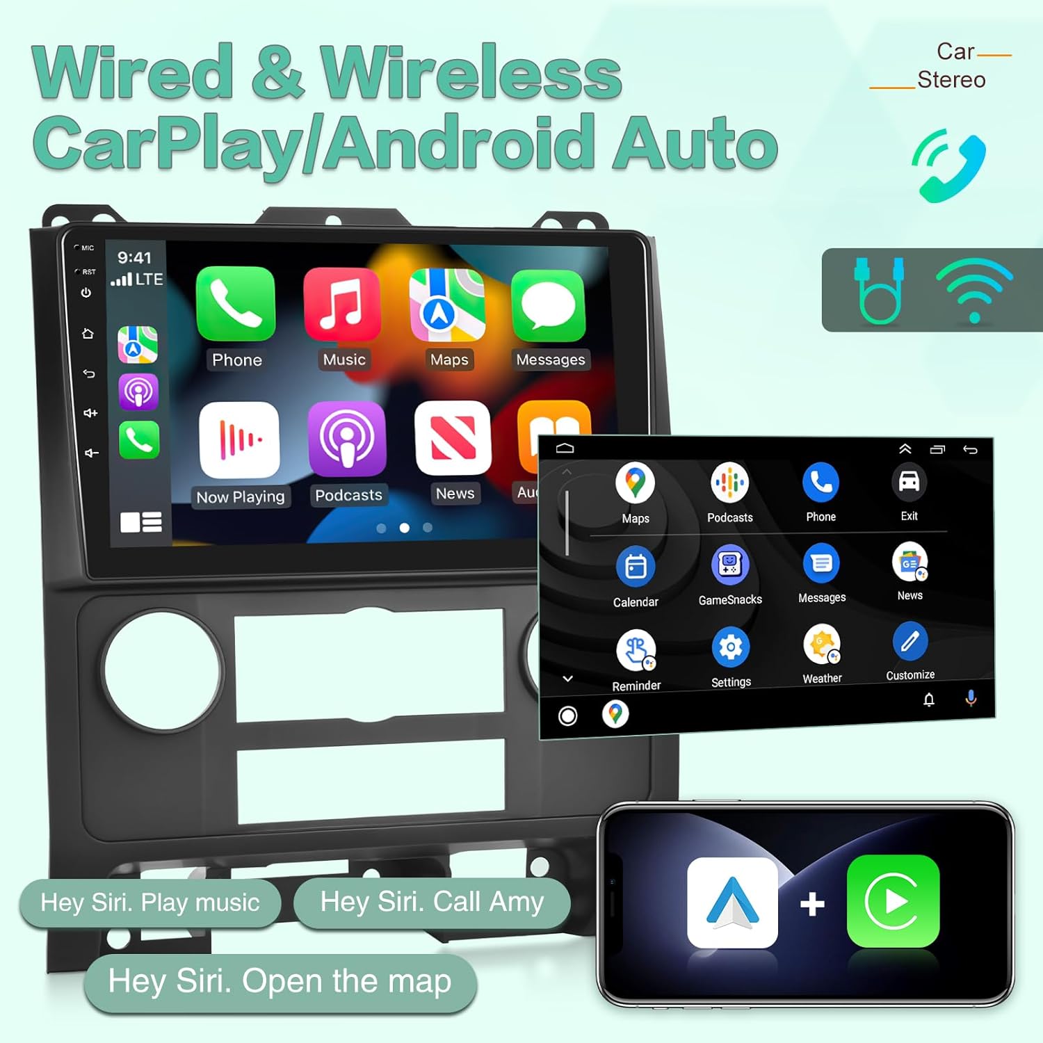 [2G+64G] Radio for Ford Escape Kuga Mazda Tribute 2007-2012, Android 9 inch Touch Screen Ford Escape Car Stereo, Carplay/Android Auto/EQ Audio/1080P/SWC/Bluetooth