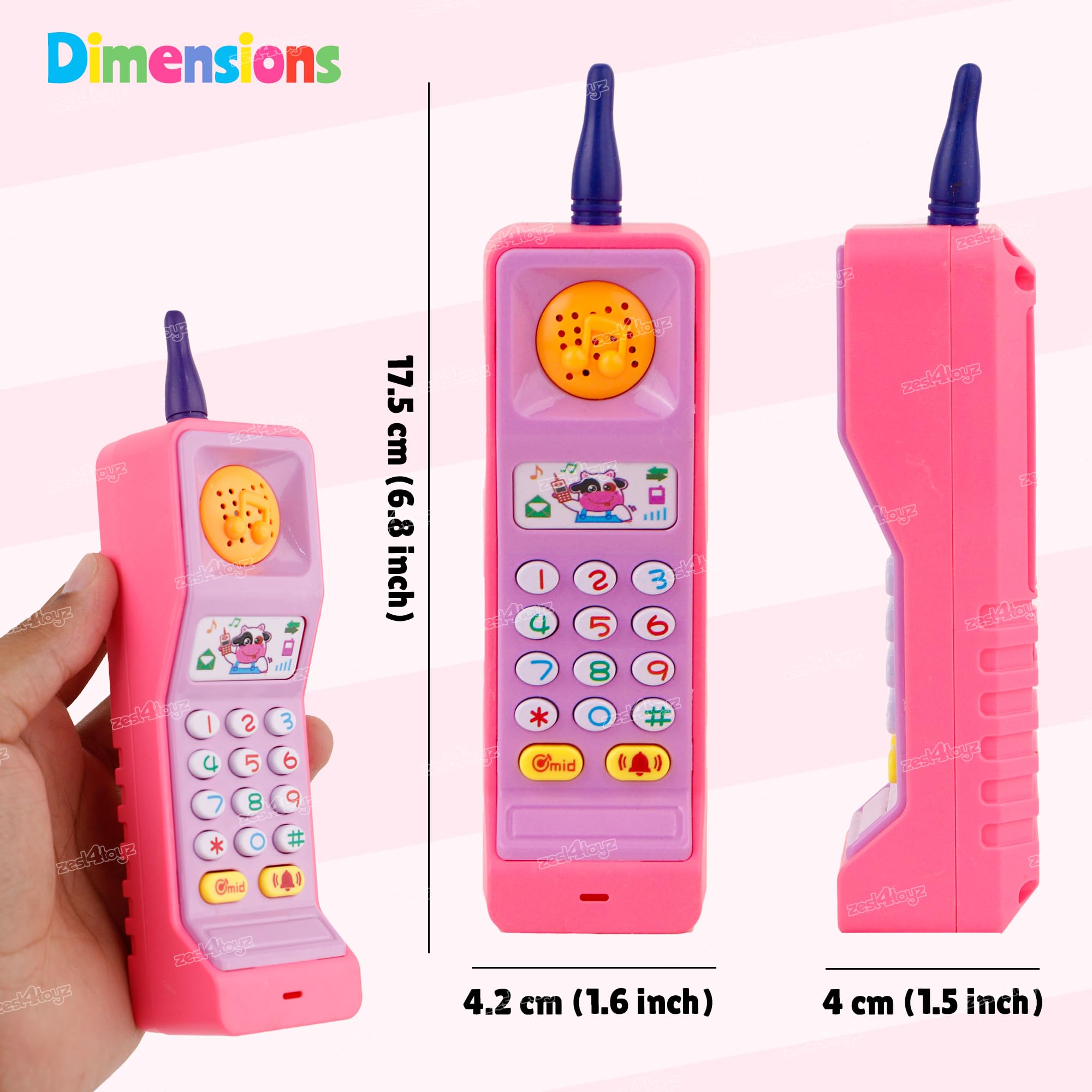 Zest 4 Toyz Musical Mobile Phone Toy for Kids Cellphone | Telephone | Light & Sound | Educational Toys for Kids Baby Babies - Multicolor (Battery Included) 1