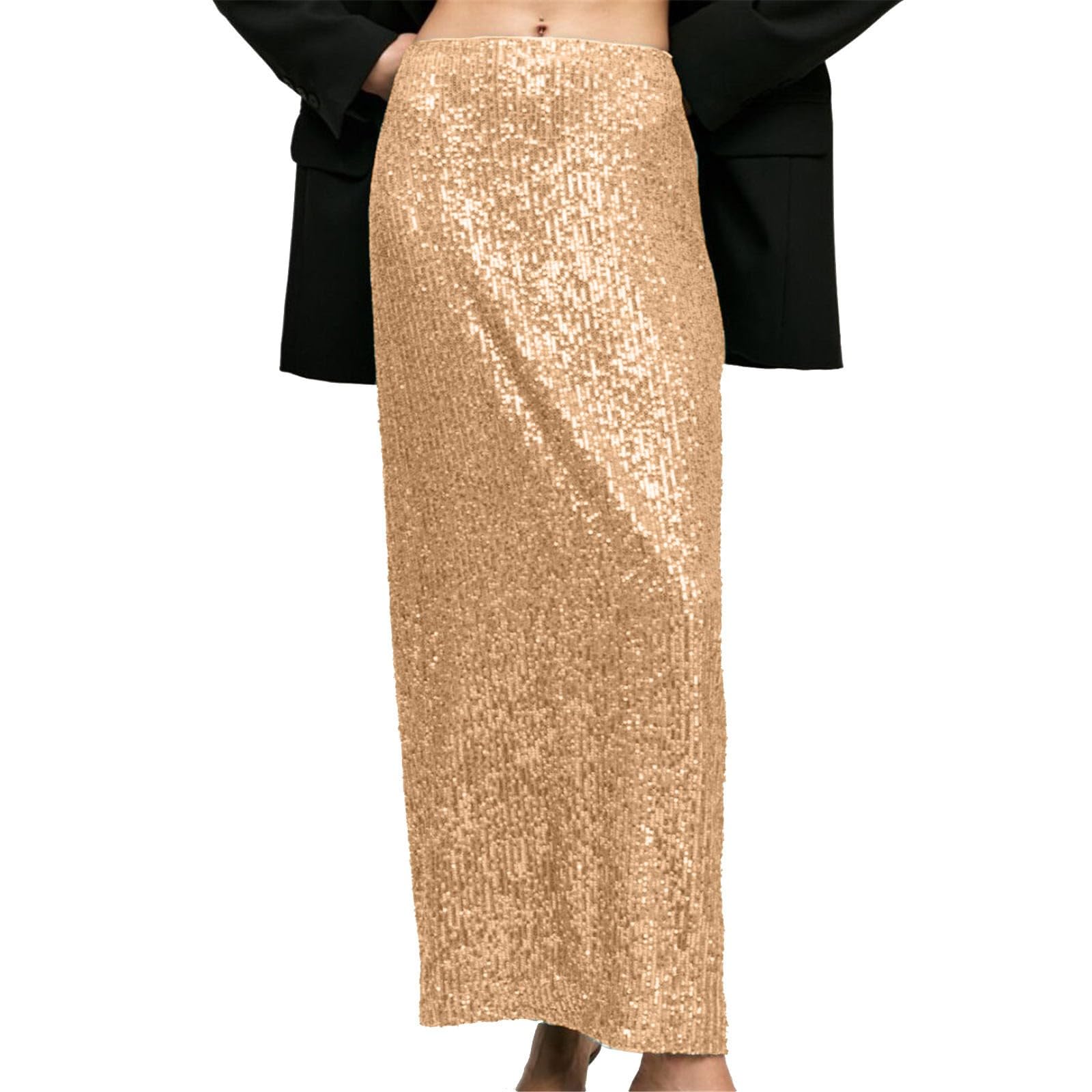 Jupe mi-corps or à paillettes de soirée tendance et décontractée - 5