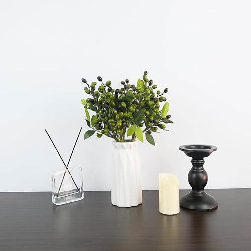 Miniatura 5 de 5 piezas de flores artificiales, tallos de bayas falsas, ramas en aerosol para jarrón, hogar, oficina, decoración de fiesta (verde)