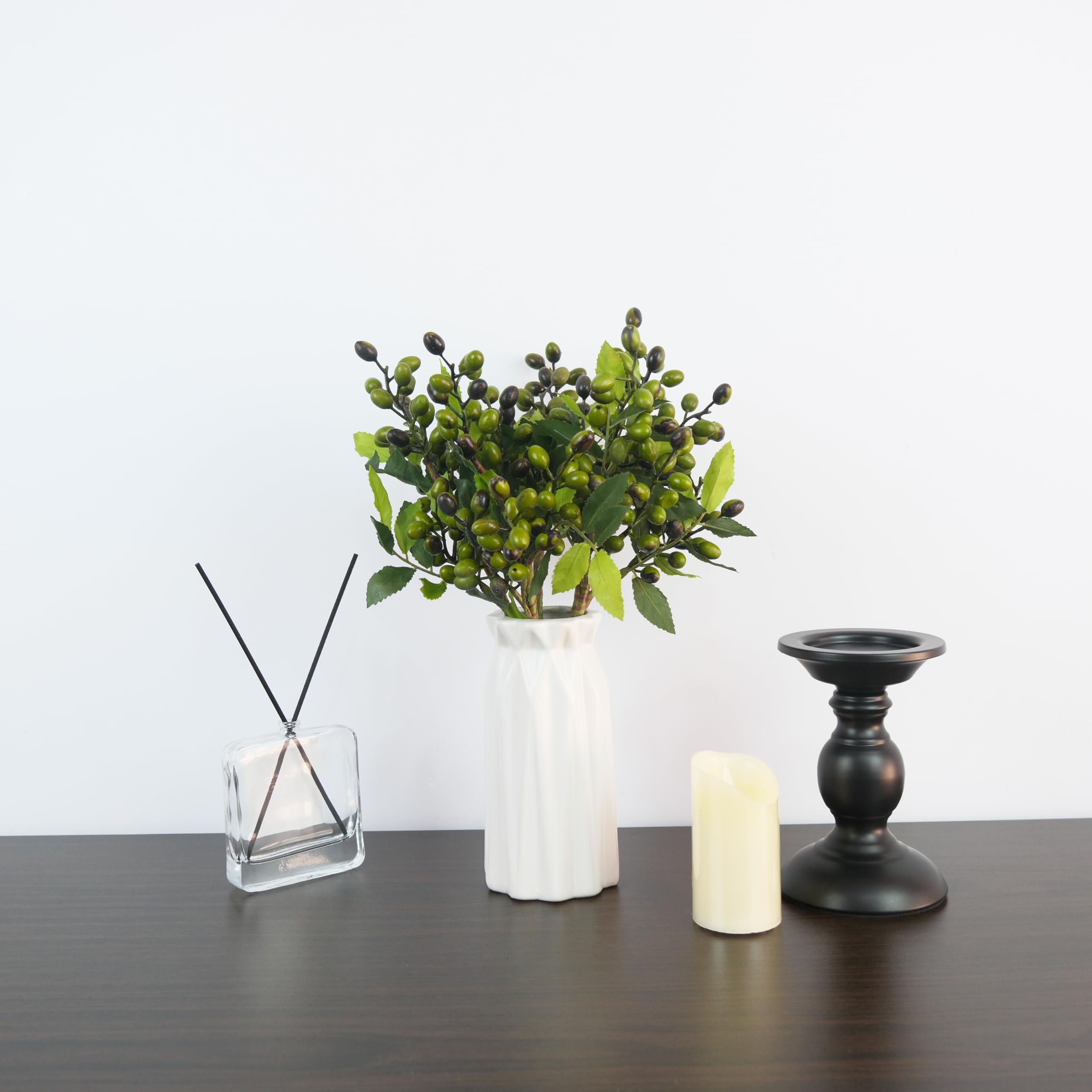 Künstliche Beerenstiele, künstliche Beeren, Zweige, künstliche Beeren, Spray, Blumen, Pflanze für Vase, Zuhause, Büro, Party-Dekoration (grün)