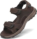 FLARUT Hommes Sandales d'été Chaussures de randonnée Trekking Outdoor Sport Cuir Plage Orteils Ouverts Sportives Décontractées(Marron Clair,43) - 1