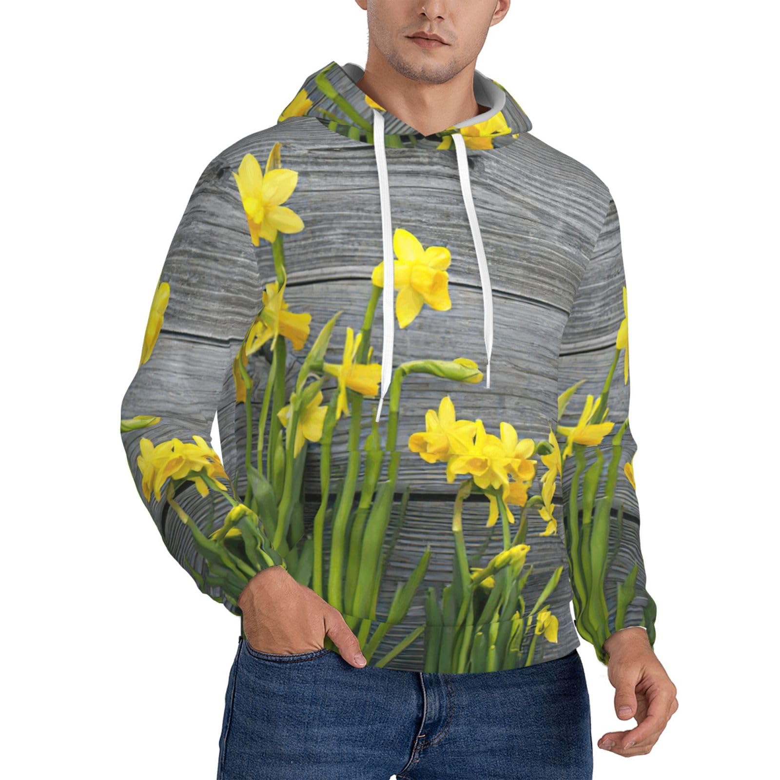Sweat à capuche jonquilles pour homme pull à cordon réglable - 8