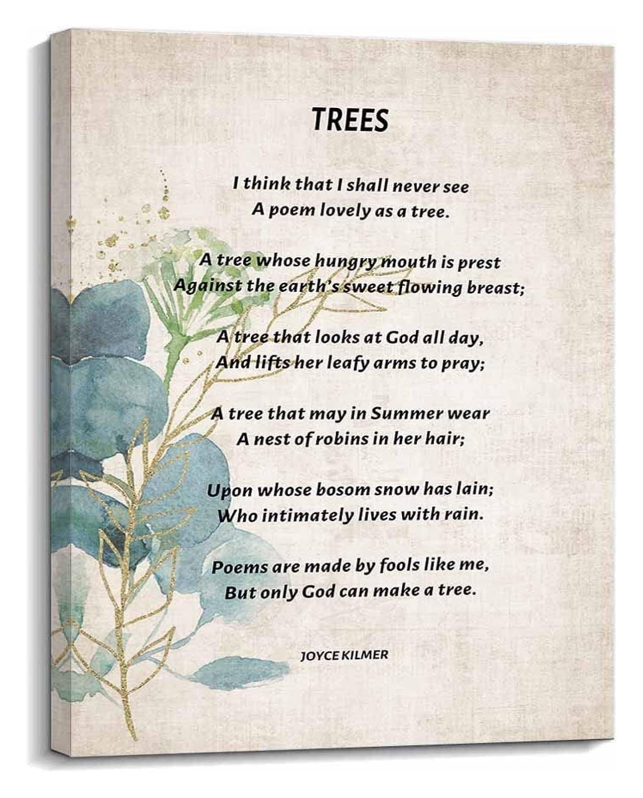 RNUMLIGH Joyce Kilmer Trees Poem Print on Canvas Vintage Literary Wall-Art Kitchen Decor for Home Living Room