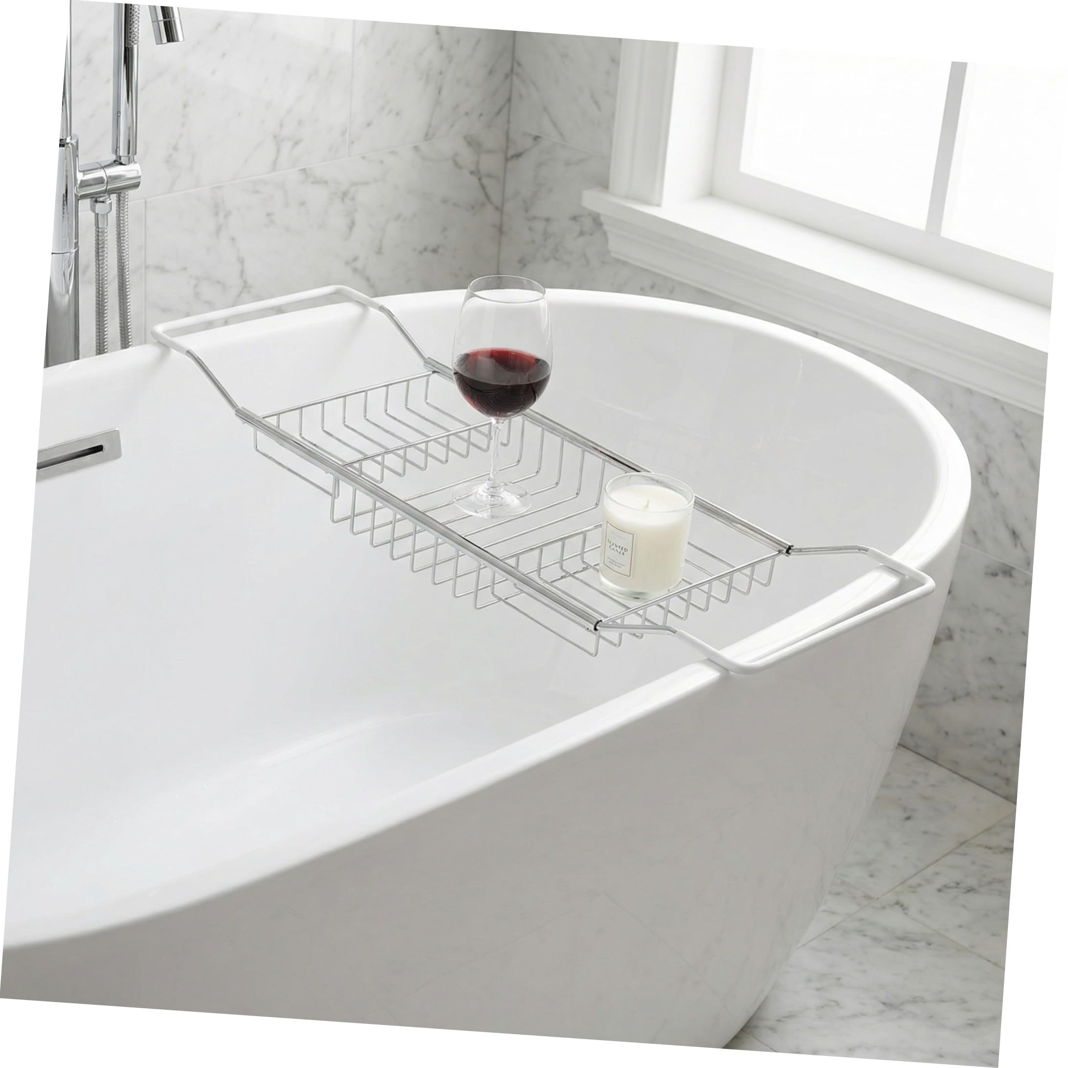 Bandeja de Acero Inoxidable para Bañera, Soporte Telescópico Multifuncional, Estante Ajustable para Baño, Adecuado para Baño Relajante