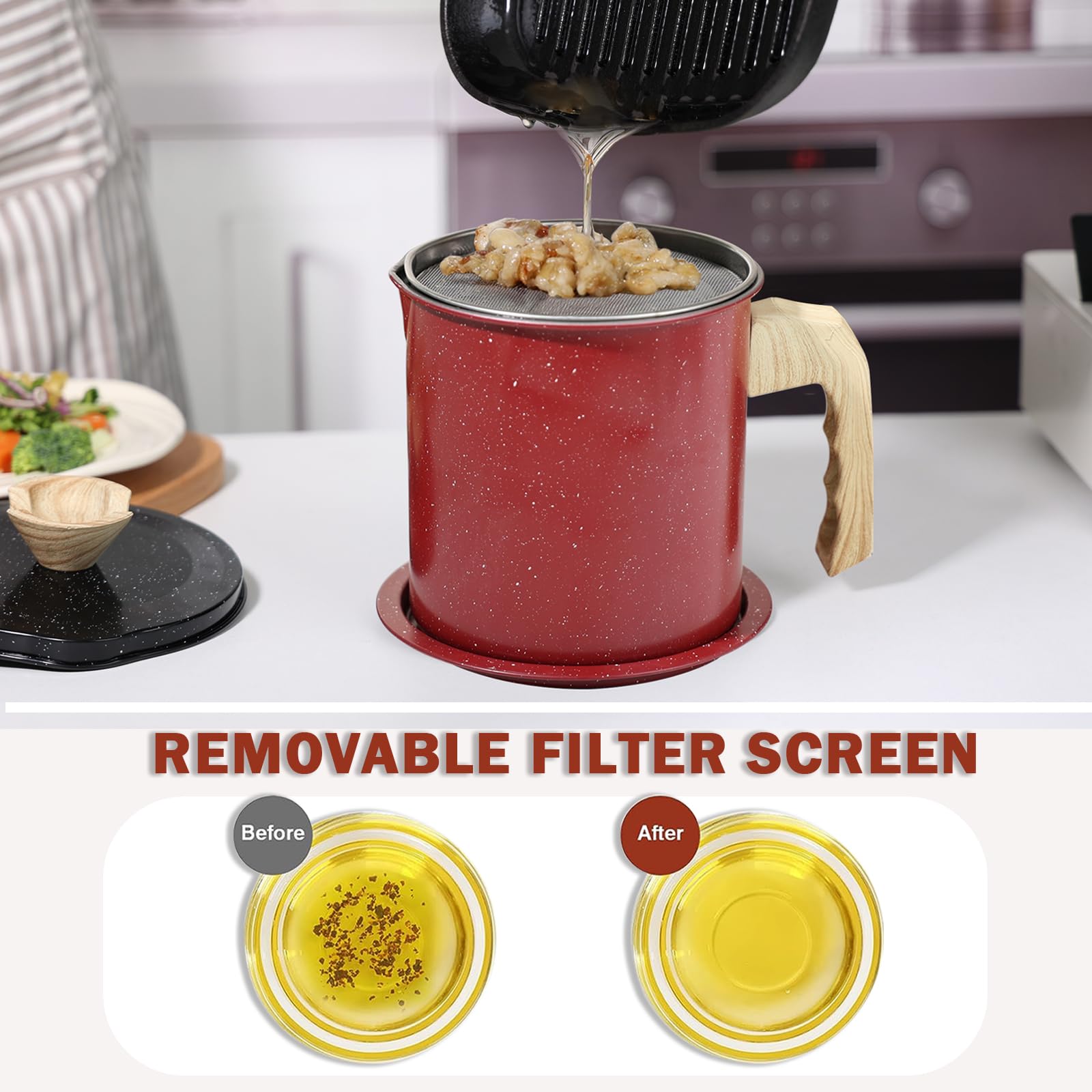 Contenore in silicone per grasso di pancetta con filtro a rete fine