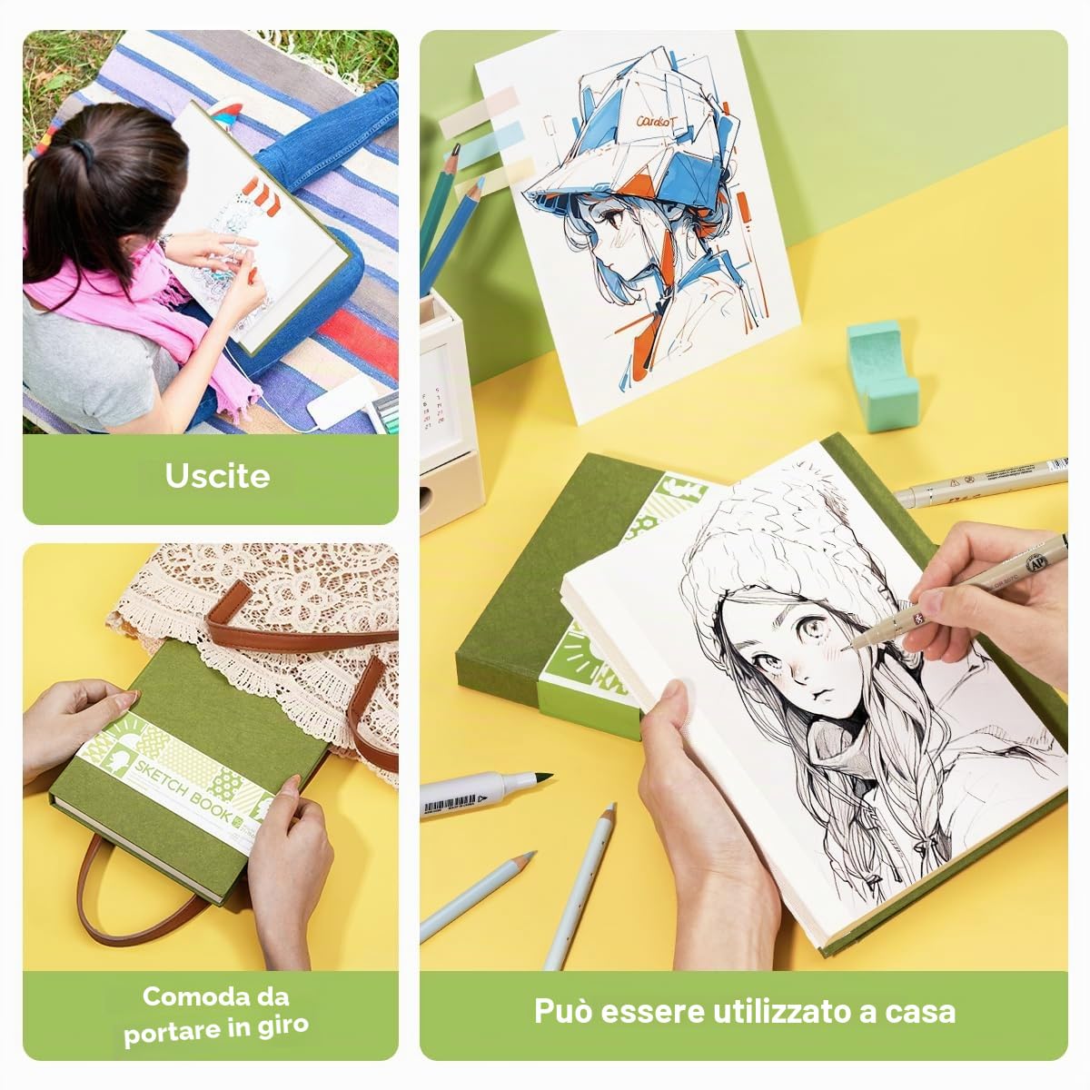 Arrtx - Quaderno per schizzi, formato A5 (21,6 * 15,5 cm) 60 fogli/120 pagine 180 g/m²/90 lb, quaderno per artisti con copertina rigida, carta per disegno resistente senza acidi per inchiostro, penna