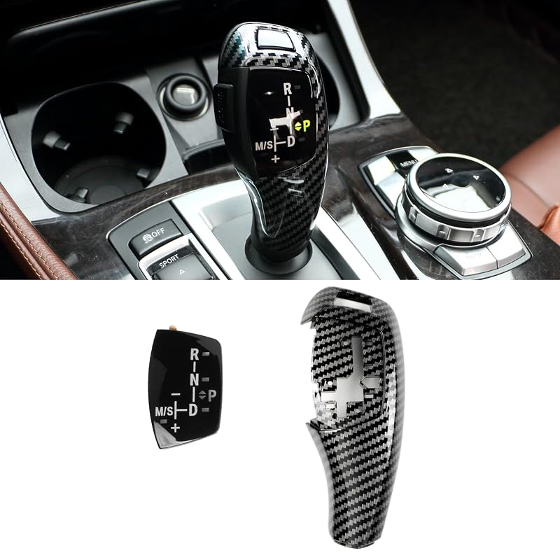 Jaronx capa de acabamento para manopla de câmbio BMW Série 1, 2, 3, 4, 5, 7, X3 e X4 F Series com padrão fibra de carbono, 2 peças