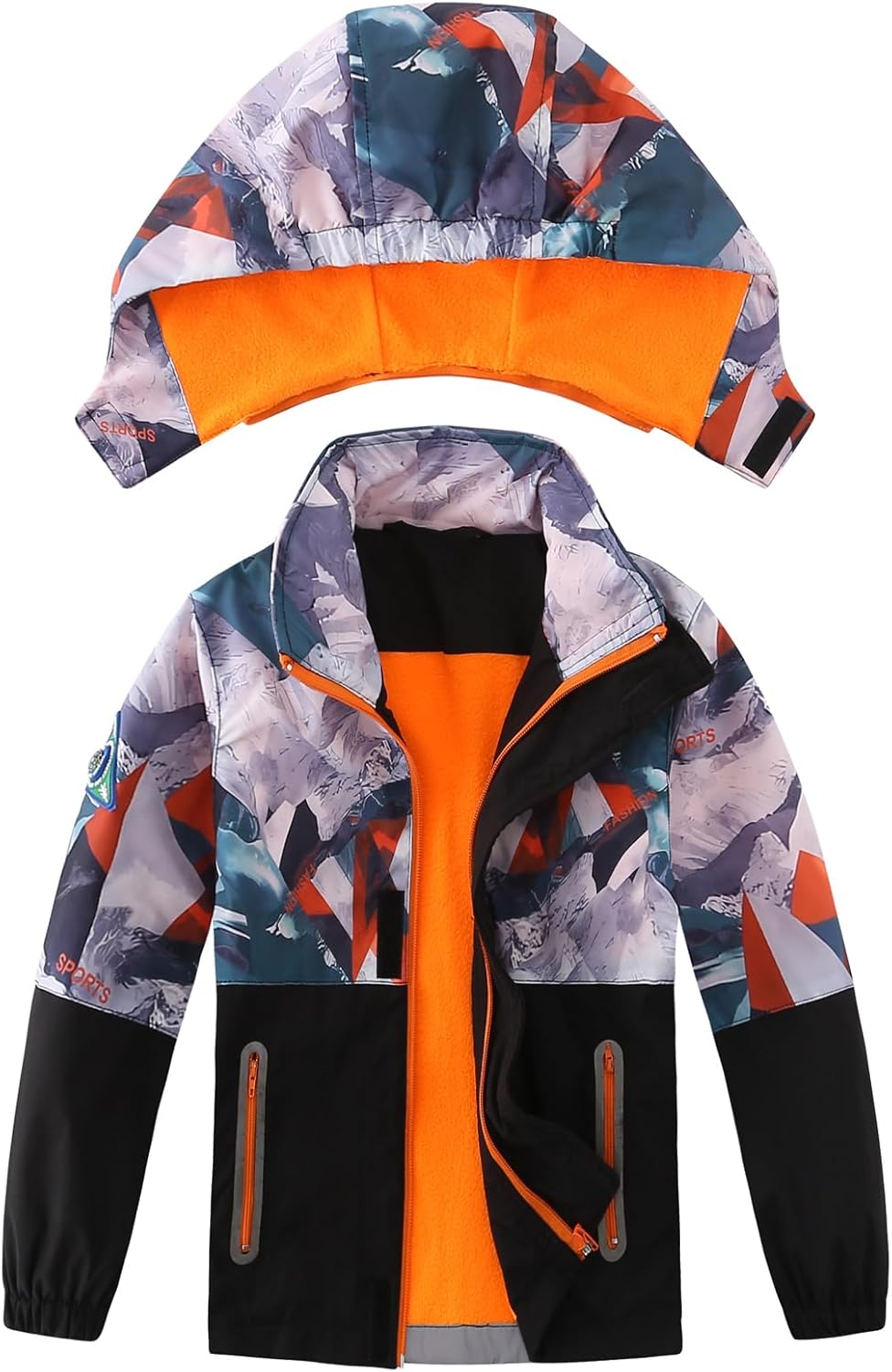 Boys Rain Jacket Lightweight Waterproof Hooded Fleece Lined Raincoat Windbreakers - Image 4