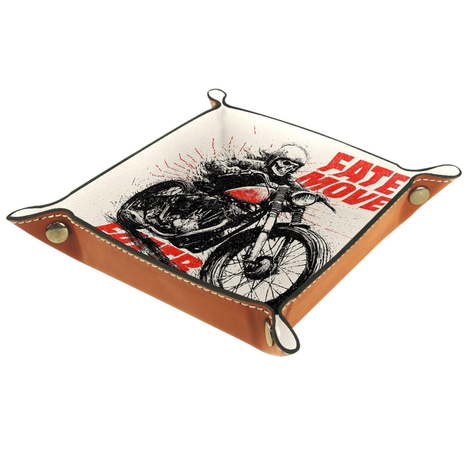 VAPOKF Vintage Skeleton Biker Dice Tray, Folding Microfiber Leather Dice Holder for Dungeons and Dragons RPG Dice Gaming D&D and Other Table Games