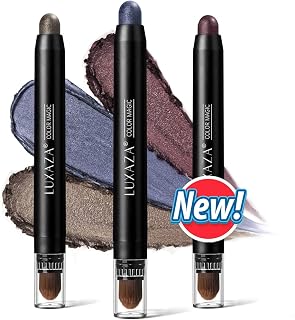 LUXAZA 3PCS Cream Eyeshadow Stick Sets,Neutral Metallic Eye Shadow Stick Makeup Pencil For Eyes,Eye Brightener Stick Highlighter Makeup,Waterproof & Long Lasting Shadow Stick And Eyeliner Pen Set