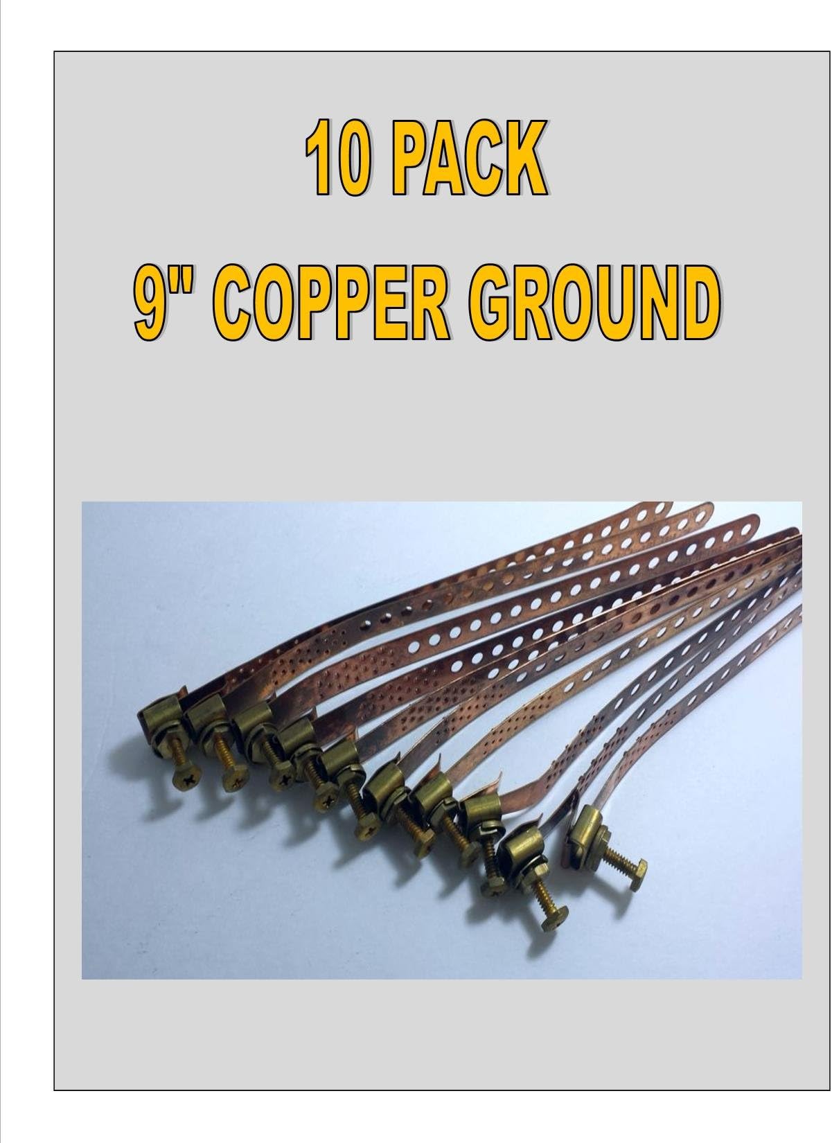 10 Pack 9" COPPER GROUND STRAP ECONOMY Clamp UL Listed Satellite Allied Bolt