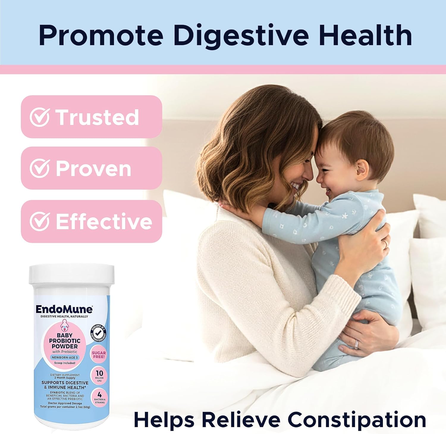 Endomune Jr Advanced Probiotic Powder for Newborns, Infants, Toddlers & Baby - 10 Billion CFUs - 4 Strains Bacteria & FOS Prebiotic - Physician Formulated - 60 Day Supply
