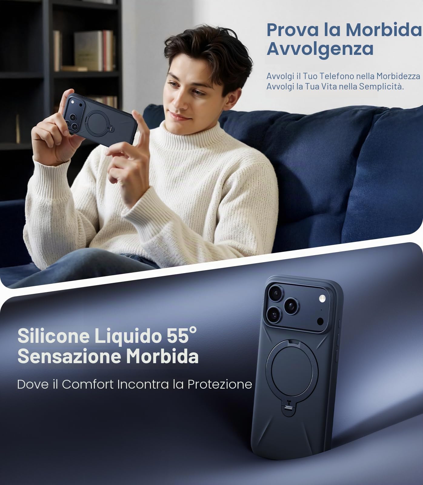 TORRAS Ostand Q3 - Custodia protettiva in silicone per iPhone 17 Pro Max, con supporto magnetico a 360°, con protezione per tasti della fotocamera per iPhone 17 Pro Max, con assorbimento degli urti