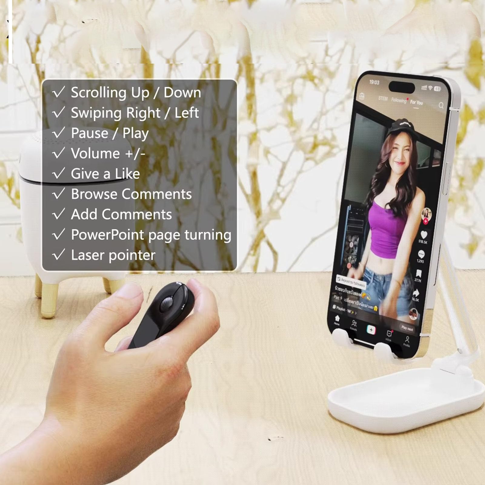 Fockety Souris de présentation, télécommande PowerPoint Rechargeable Bluetooth 2,4 GHz avec pavé Tactile, Ergonomique, sans Fil, Batterie intégrée de 150 mAh pour PC Portable (Black)