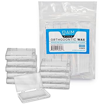 AIM Orthodontic Wax for Braces & Aligners Dental Wax Braces Care Solution, Unscented Food-Grade Braces Wax for Brackets, Lip Protector for Braces, 50 Strips with Case Pack of 10