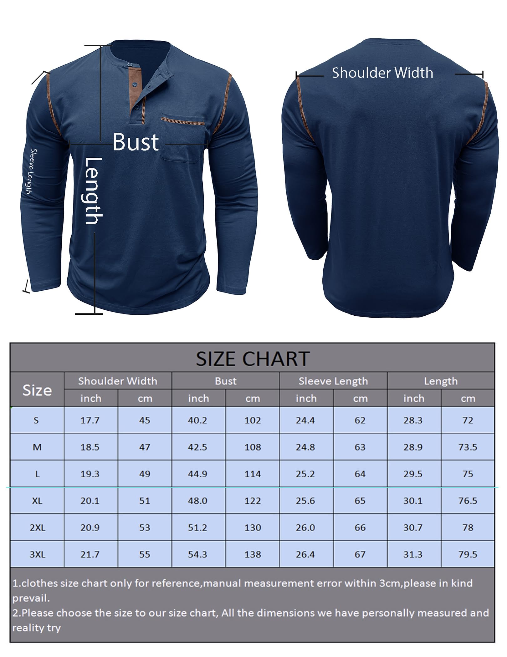 T Shirt Manche Longue Homme Tee-Shirt Coton Henley T-Shirts Casual Boutonné Tshirt Regular Fit
