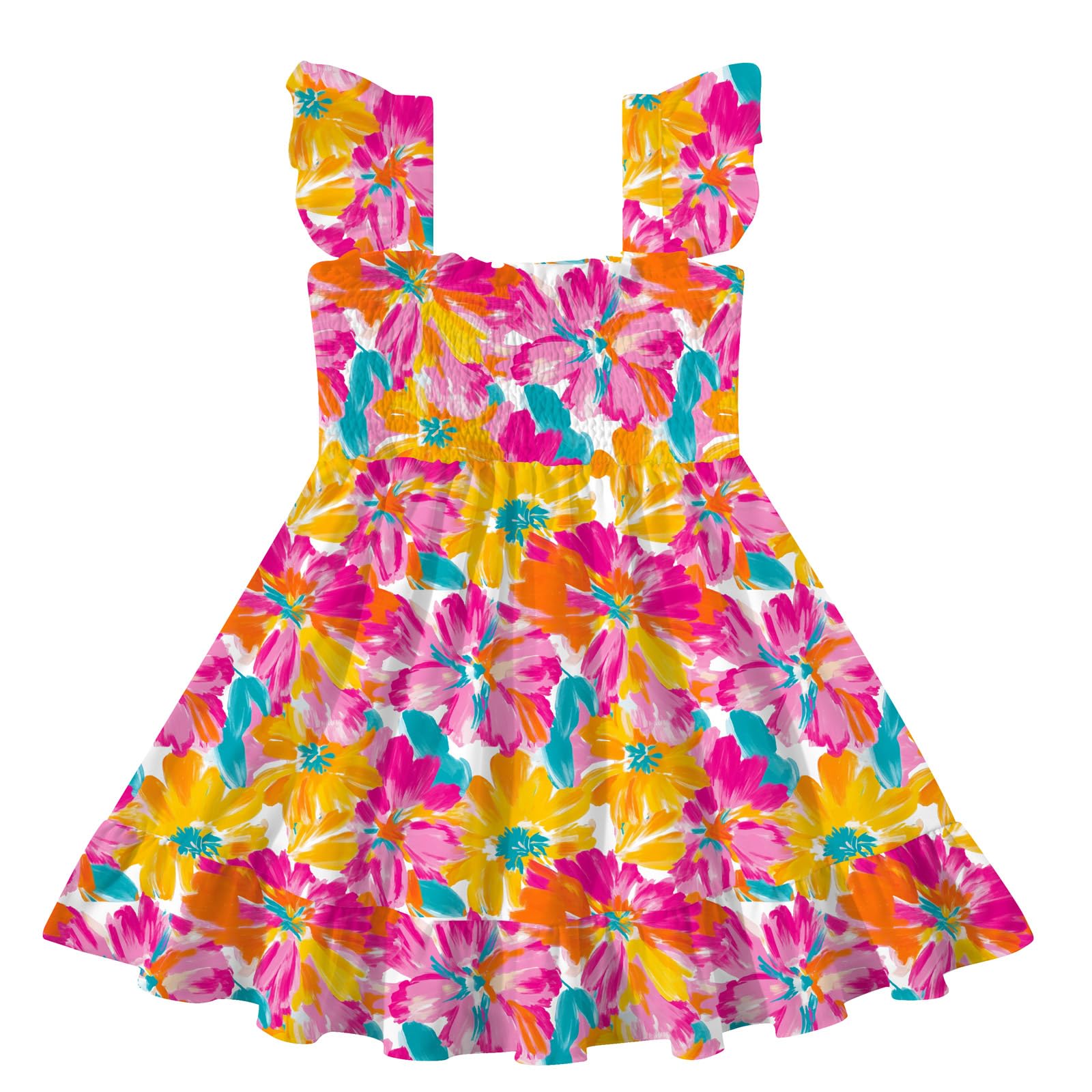 Toddler Little Girls Dress Kids Sleeveless Ruffle Dresses Summer Blue Floral Beach Casual Sundress for 3-7 Years