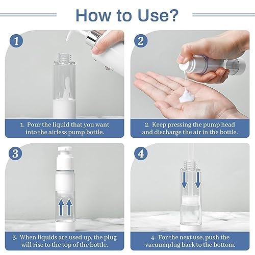 Miniatura 7 de TUZAZO Paquete de 6 botellas de bomba sin aire de 1.7 onzas1.7 fl oz, botellas de plástico transparente de tamaño de viaje, recipientes cosméticos