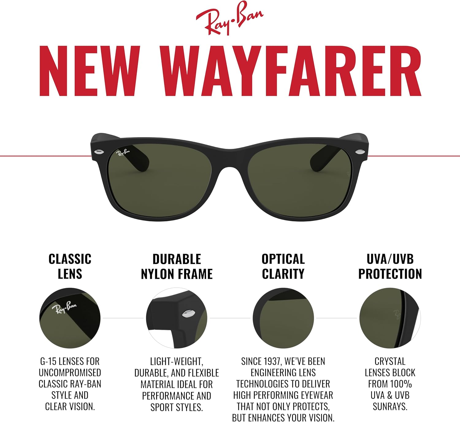 Ray-Ban RB2132 New Wayfarer Square Sunglasses - Image 4
