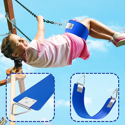 Miniatura 7 de Asiento de columpio con anillo triangular de metal de 30.4 x 5.9 pulgadas, juego de columpio resistente accesorios de repuesto para niños y adultos