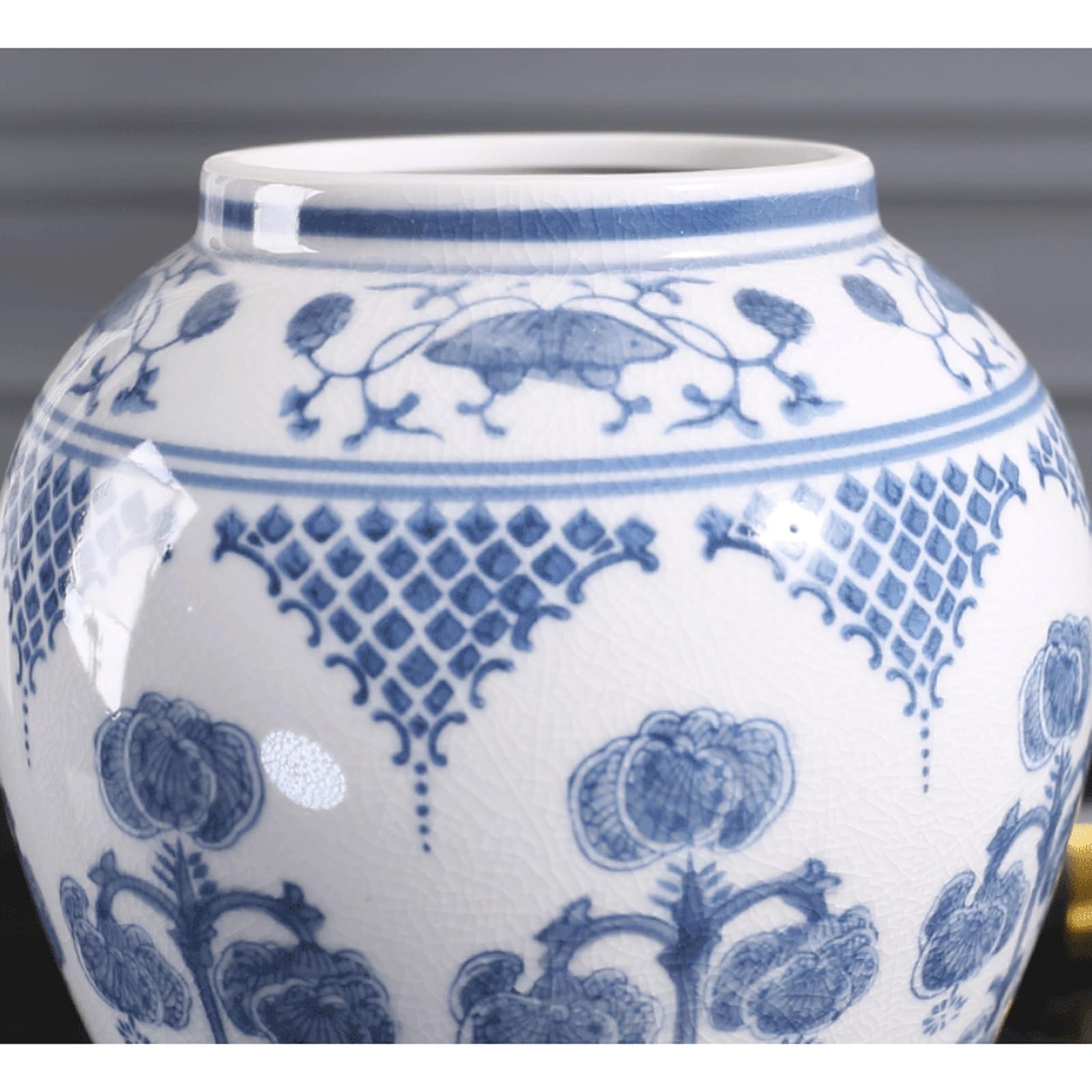 Niebiesko-biały porcelanowy słoik na imbir z pokrywką, dekoracyjny ceramiczny słoik w stylu chinoiserie, do przechowywania herbaty, klasyczny chiński wazon do kominka(S)