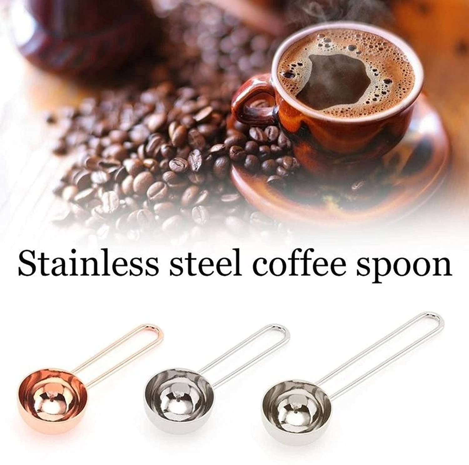 Löffel Restaurants Dicke Kaffee Messlöffel Stahlgriff Messrührmaschine Tee Bohnenlöffel Stahl Kaffeeschaufel Griff 9,5 cm Esslöffel Hause(Rosegold)