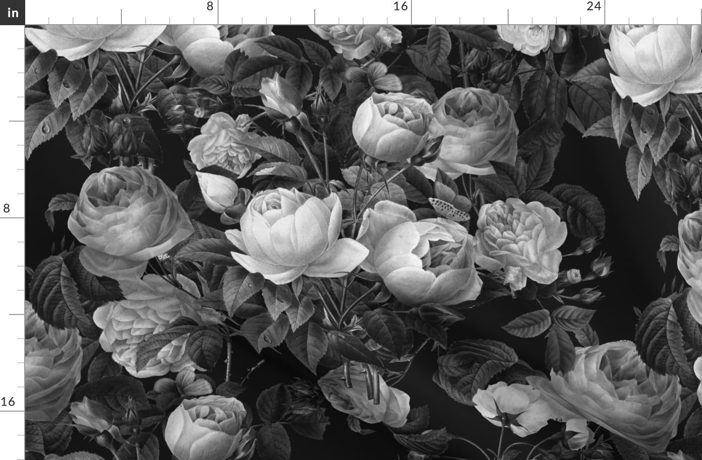 Spoonflower Fabric - Victorian Rose Vintage Garden Botanical Black Gray White Monochrome Printed on Basketweave Cotton Canvas Fabric Fat Quarter - Upholstery Home Decor Bottomweight