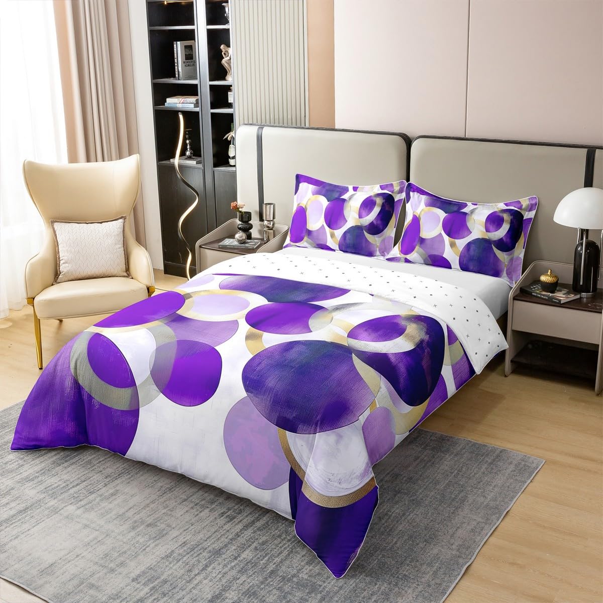 Homewish fioletowy geometryczny podwójny zestaw pościeli akwarela koło nadruk bawełna poszewka na kołdrę współczesna dekoracja poszwa na kołdrę minimalistyczny wiatr stylowe zestawy łóżek