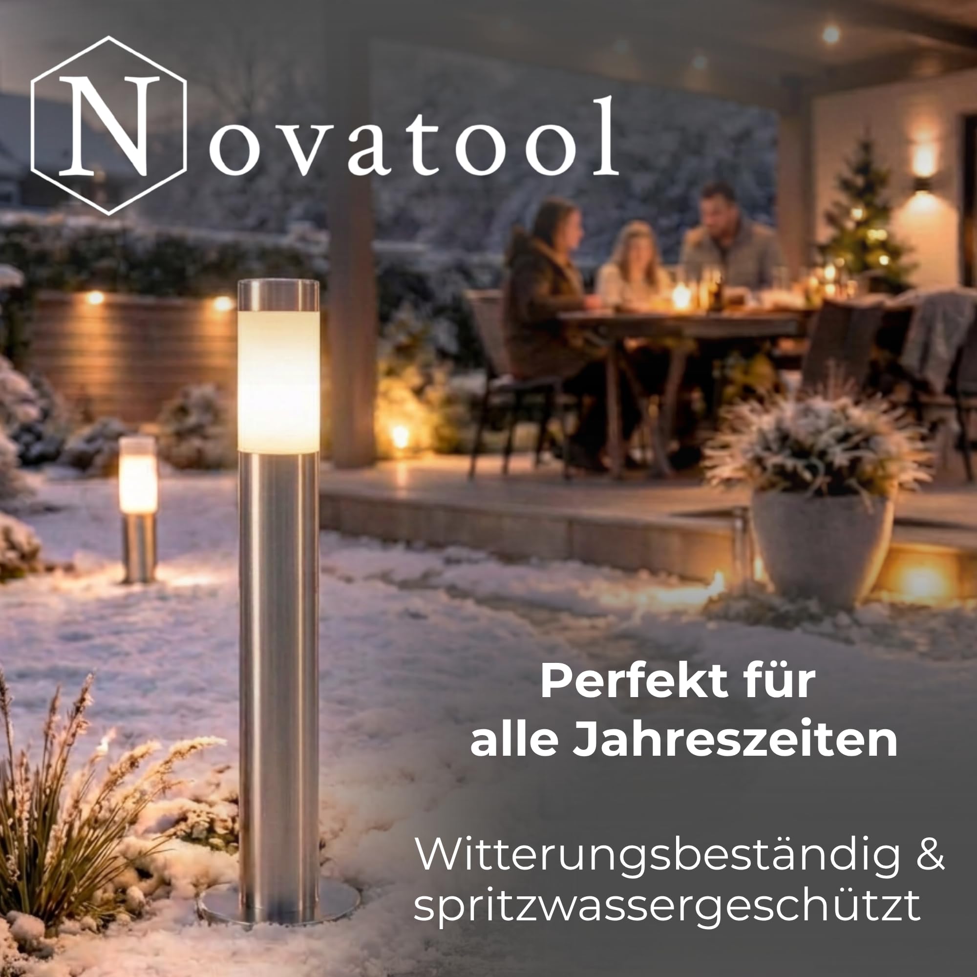 Novatool 2x Gartenlampen I 80 cm I mit Erdspieß I Edelstahl I IP44 I E27 Sockel I Gartenleuchten Stehlampen Säulenlampen außen Außenlampen Aussenleuchten Sockelleuchten Pollerleuchten