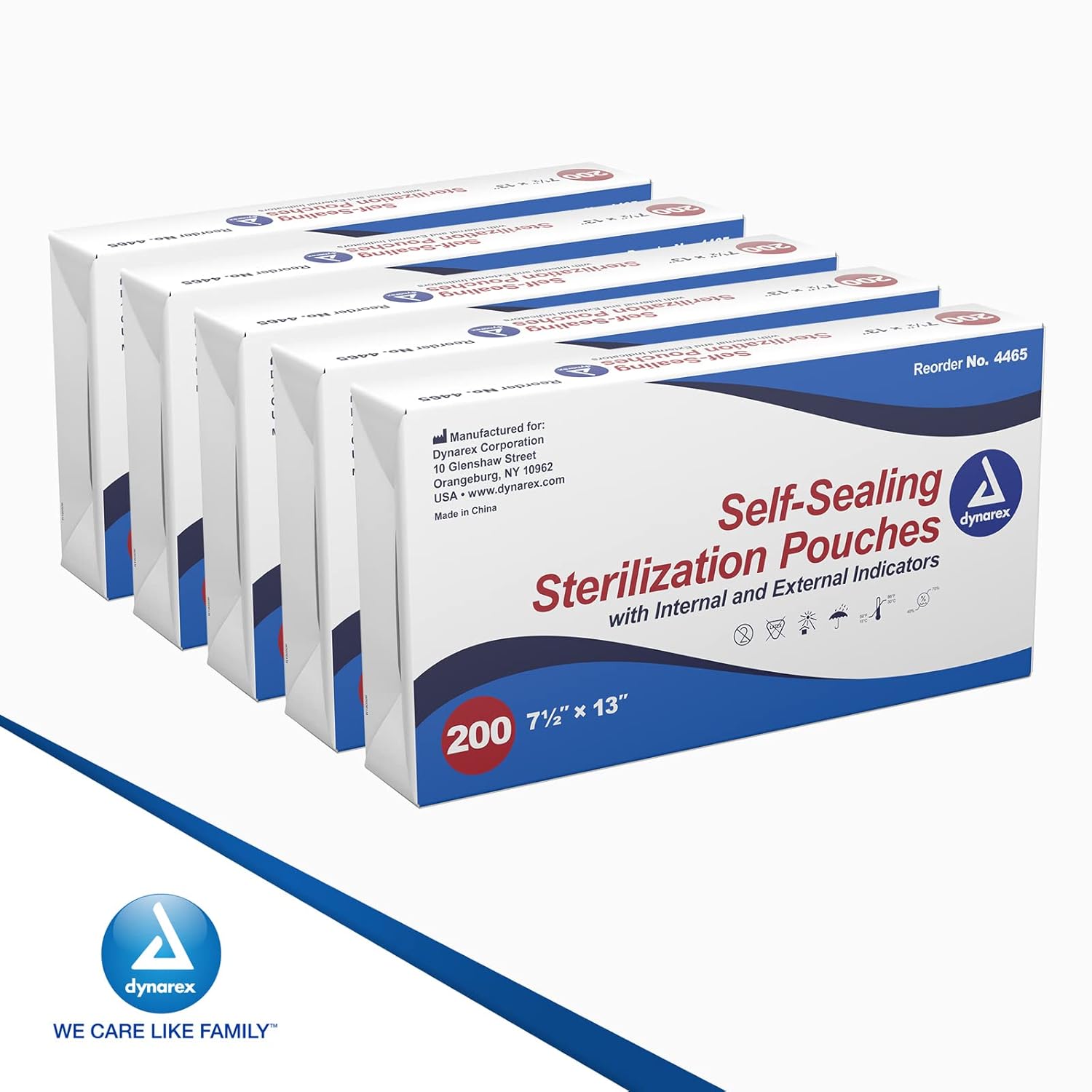 Dynarex Sterilization Pouches - Self-Sealing Autoclave Bags for Medical, Dental, Tattoo & Nail Care Tools - Blue-Tinted Transparent Cover, Dual Color Indicators (7.5" x 13", 1000)