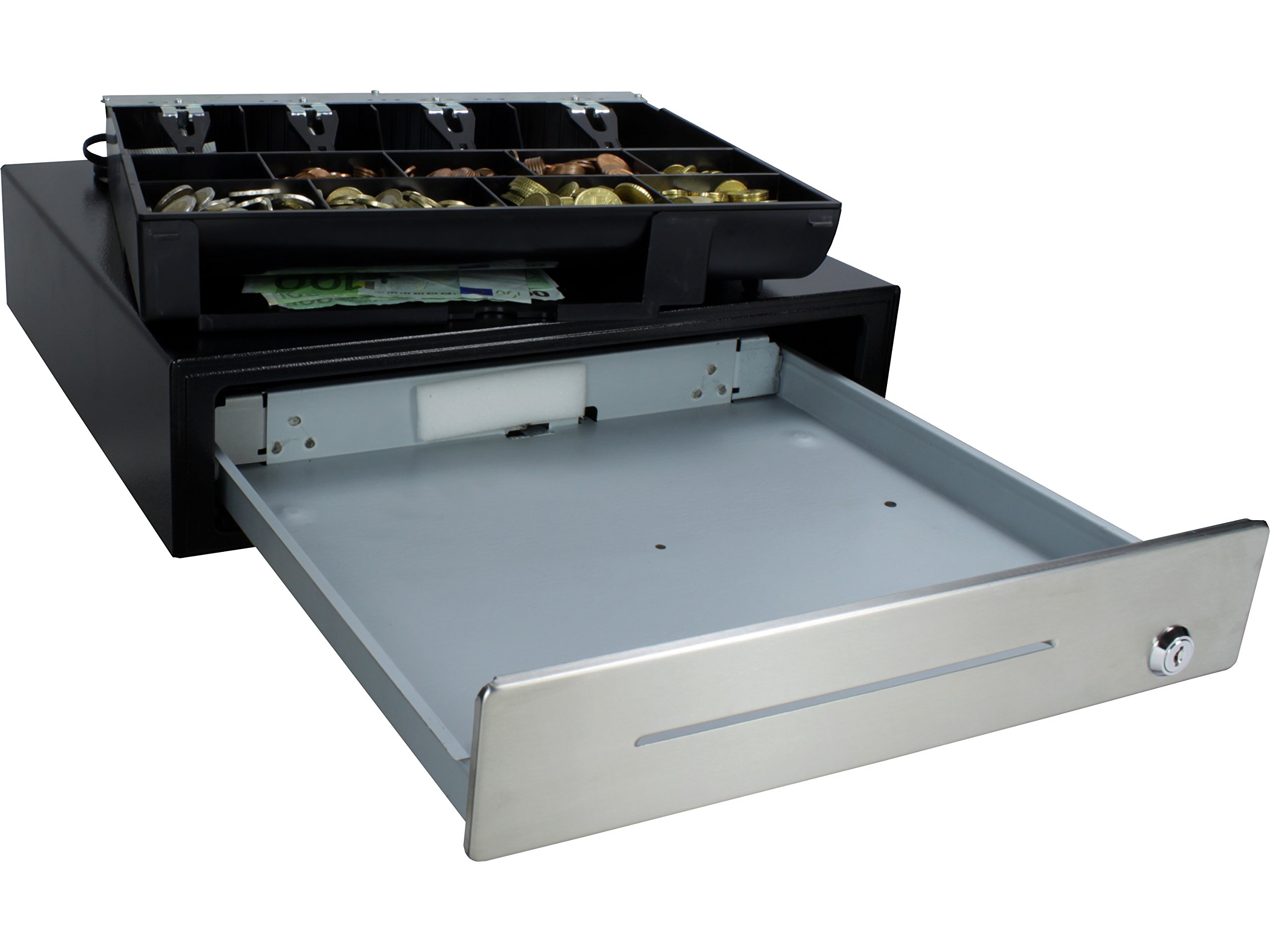 Kassenschublade KA-410 RJ11 elektrische Öffnung 12V/24V 9 Münzfächer 4 Scheinfächer