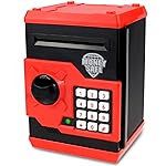 Yoego Kids Money Bank, Electronic Piggy Banks, Great Gift Toy for Kids Children, Auto Scroll Paper Money Saving Box Password Coin Bank,Perfect Toy Gifts for Boys Girls (Black red)
