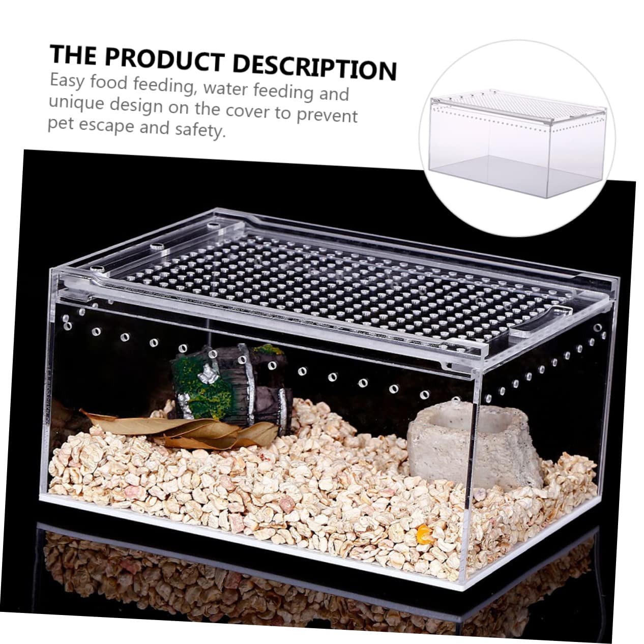 Caja de Alimentación Acrílica Transparente a Prueba de Fugas | Montaje, Espacio Amplio, Fácil Acceso para Comida y Agua, Apta para Cangrejo Ermitaño y Tortuga
