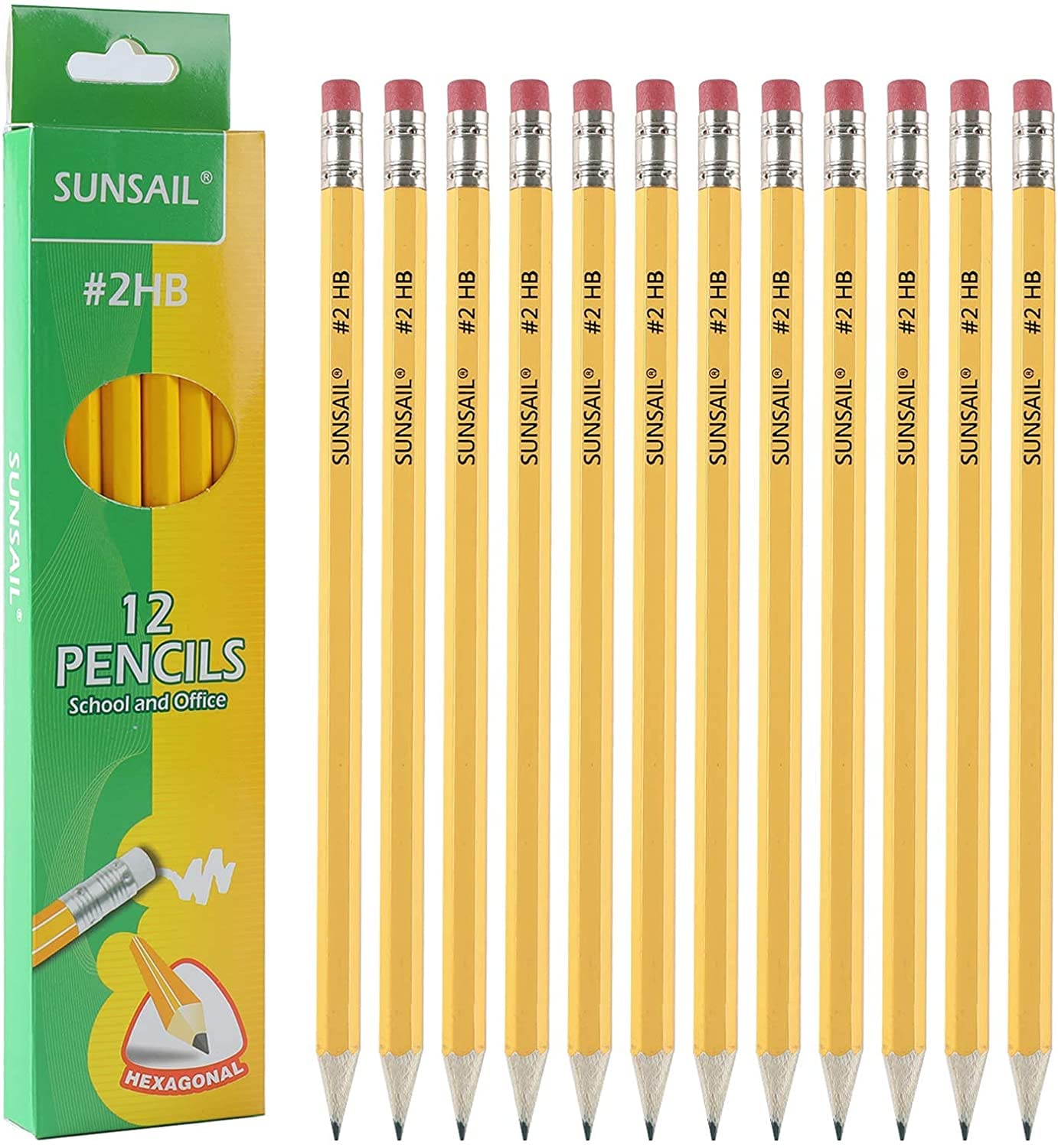 Amazon | 12本セット かきかた鉛筆 HB 2HB 消しゴム付き 黄色 標準鉛筆