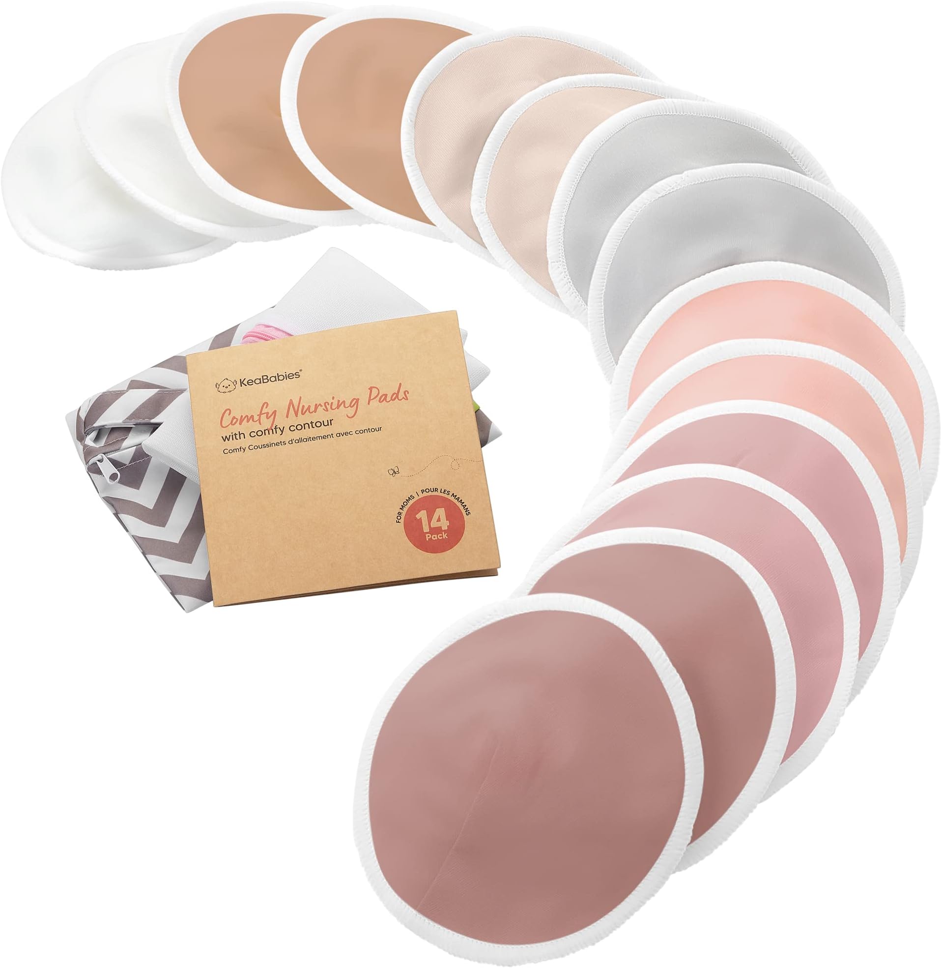 Organic Breast Pads - 14 Viscose Derived from Bamboo Washable Pads + Wash Bag, 3-Layers Breastfeeding Nipple Pad for Maternity, Reusable Nipplecovers for Breast Feeding(Lovelle Lite, M 4.6")