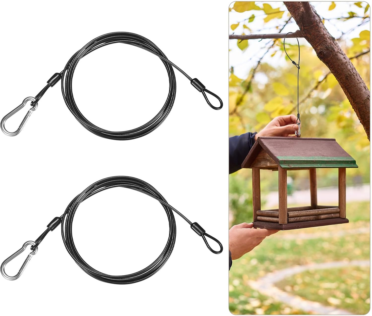 M METERXITY 2-Pack Bird Feeder Hanger with Snap Clip 200cm/79in, Black