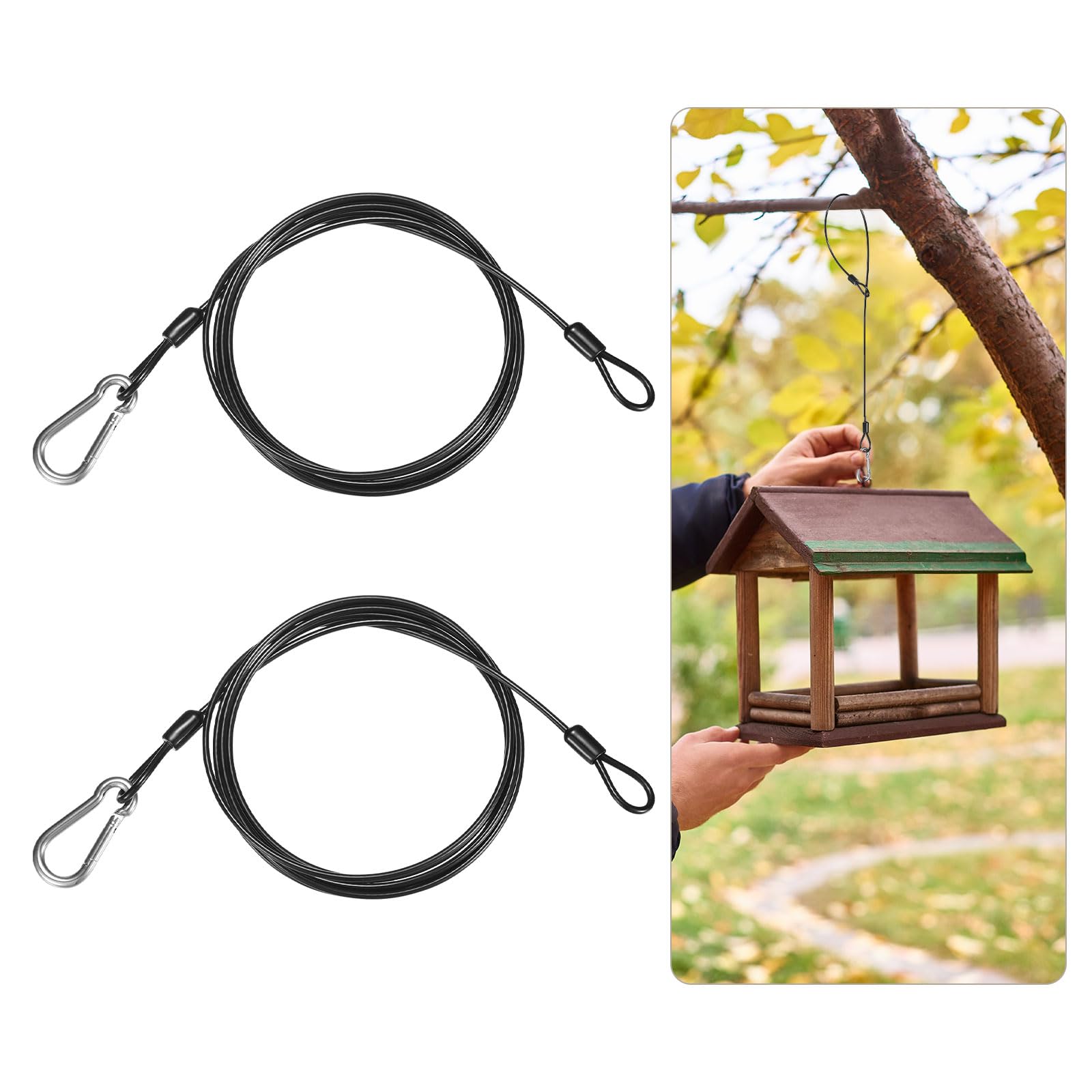M METERXITY 2-Pack Bird Feeder Hanger with Snap Clip, 200cm(79 in) 304 Stainless Steel Cable Chain Wire for Hanging Bird Feeders/Baths/Planters/Baskets/Tree/Lanterns/Yard Decor, [Black]