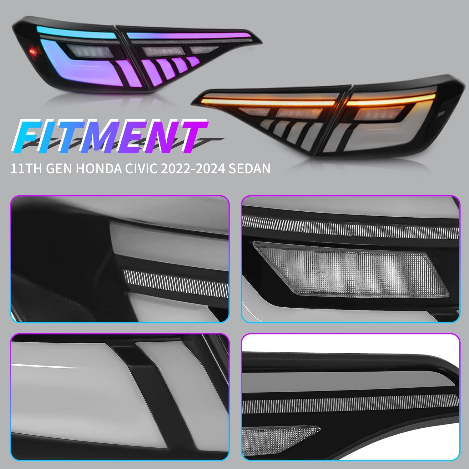 Tail Lights Compatible with 11th Gen Honda Civic 2022-2024 Sedan,FRear Lamps Assembly Start Up Animation/Sequential Turn Signal