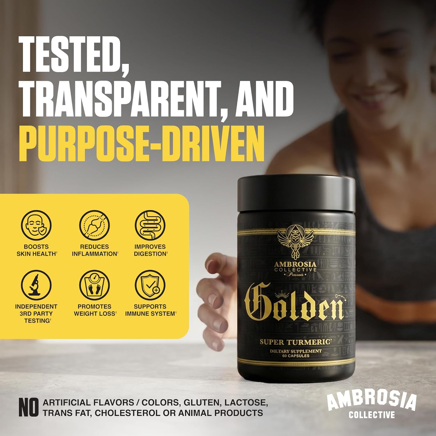 Ambrosia Golden Super Turmeric | Bioavailable Curcumin HydroCurc | Gut, Brain & Joint Support | 765mg Active Curcuminoids | 60 Veggie Capsules (30 Day Supply)