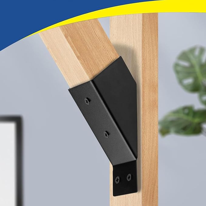 Kit de 4 soportes angulares de acero negro de 45 grados para pérgolas, vigas y postes de madera — ideal para gazebos, garajes y casas en árboles miniatura 4