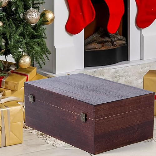 Miniatura 7 de Caja de almacenamiento de madera con tapa con bisagras y cierre frontal, caja de almacenamiento de madera grande de 14 x 9.4 x 5.9 pulgadas, cajas